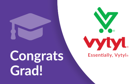 Vytyl gift card that says "Congrats Grad!"