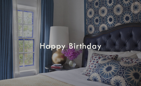 Gift card image of hotel room with the text “Happy Birthday”